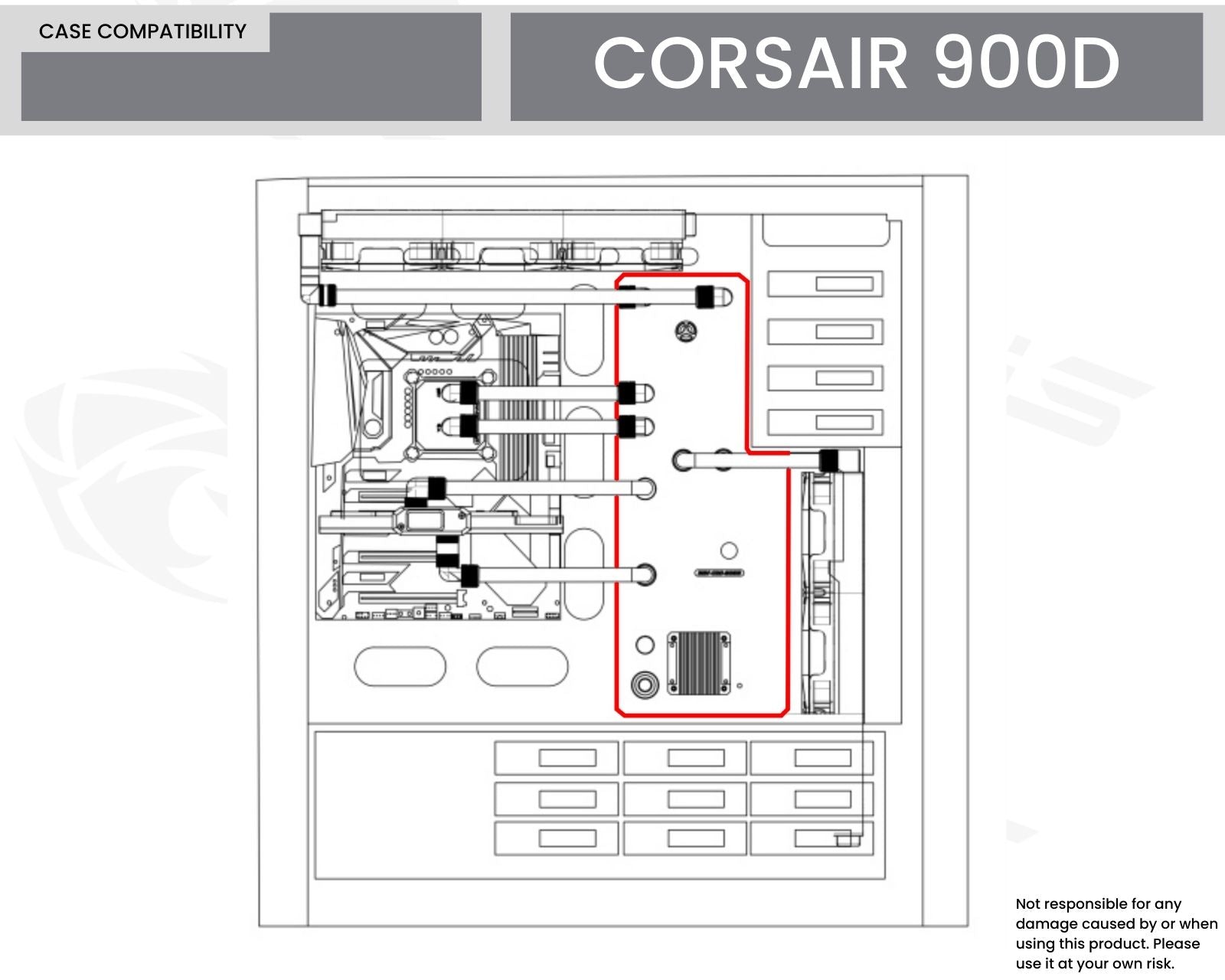 Bykski Distro Plate For CORSAIR 900D - PMMA w/ 5v Addressable RGB(RBW) (RGV-COS-900D-P-K) - DDC Pump With Armor