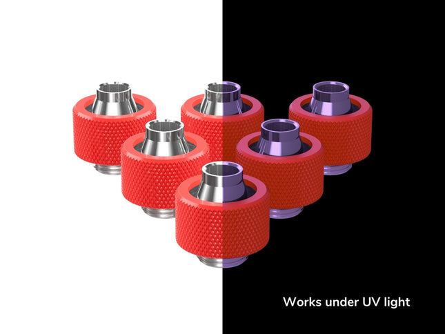 PrimoChill SecureFit SX - Premium Compression Fitting For 3/8in ID x 5/8in OD Flexible Tubing 6 Pack (F-SFSX58-6) - Available in 20+ Colors, Custom Watercooling Loop Ready - UV Red