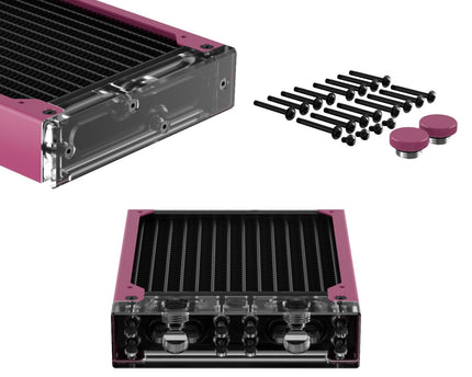 PrimoChill 480SL (30mm) EXIMO Modular Radiator, Clear Acrylic, 4x120mm, Quad Fan (R-SL-A48) Available in 20+ Colors, Assembled in USA and Custom Watercooling Loop Ready - Magenta
