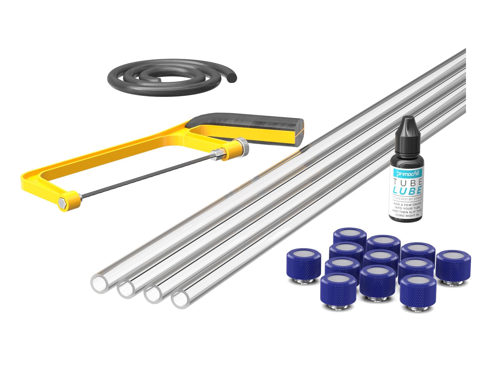 PrimoChill (Professional Kit) 4x 14mm Acrylic/PMMA Tubes, 12x Metrix SX Fitting, Bending Cord and Cutting Tool - True Blue