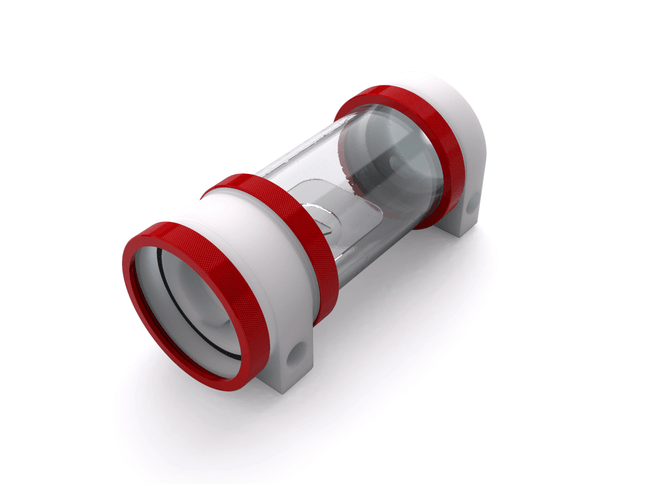 PrimoChill CTR Hard Mount Phase II High Flow D5 Enabled Reservoir - White POM - 120mm - Razor Red