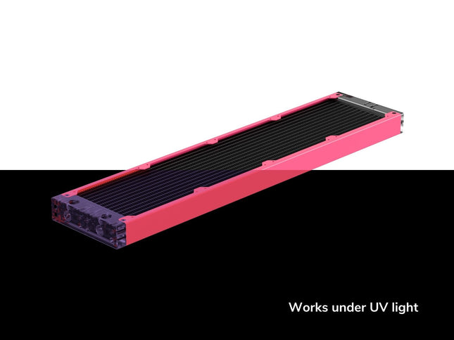 PrimoChill 480SL (30mm) EXIMO Modular Radiator, Clear Acrylic, 4x120mm, Quad Fan (R-SL-A48) Available in 20+ Colors, Assembled in USA and Custom Watercooling Loop Ready - UV Pink