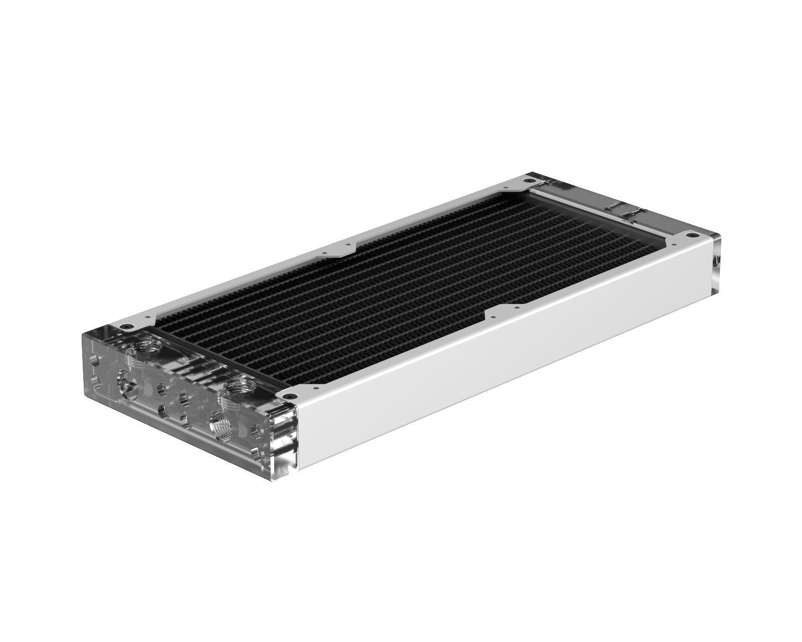 PrimoChill 240SL (30mm) EXIMO Modular Radiator, Clear Acrylic, 2x120mm, Dual Fan (R-SL-A24) Available in 20+ Colors, Assembled in USA and Custom Watercooling Loop Ready - Sky White