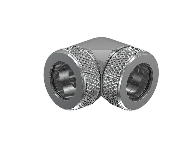 PrimoChill InterConnect SX Premium 90 Degree Elbow Adapter Fitting for 14MM Rigid Tubing (FA-9014) - Silver Nickel