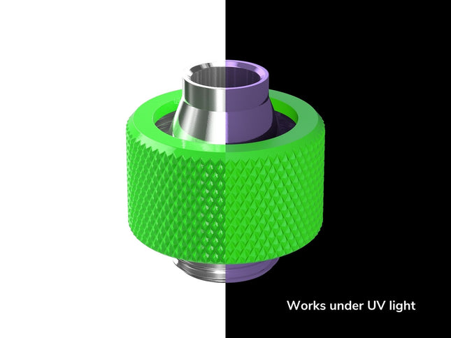 PrimoChill SecureFit SX - Premium Compression Fitting For 7/16in ID x 5/8in OD Flexible Tubing (F-SFSX758) - Available in 20+ Colors, Custom Watercooling Loop Ready - UV Green
