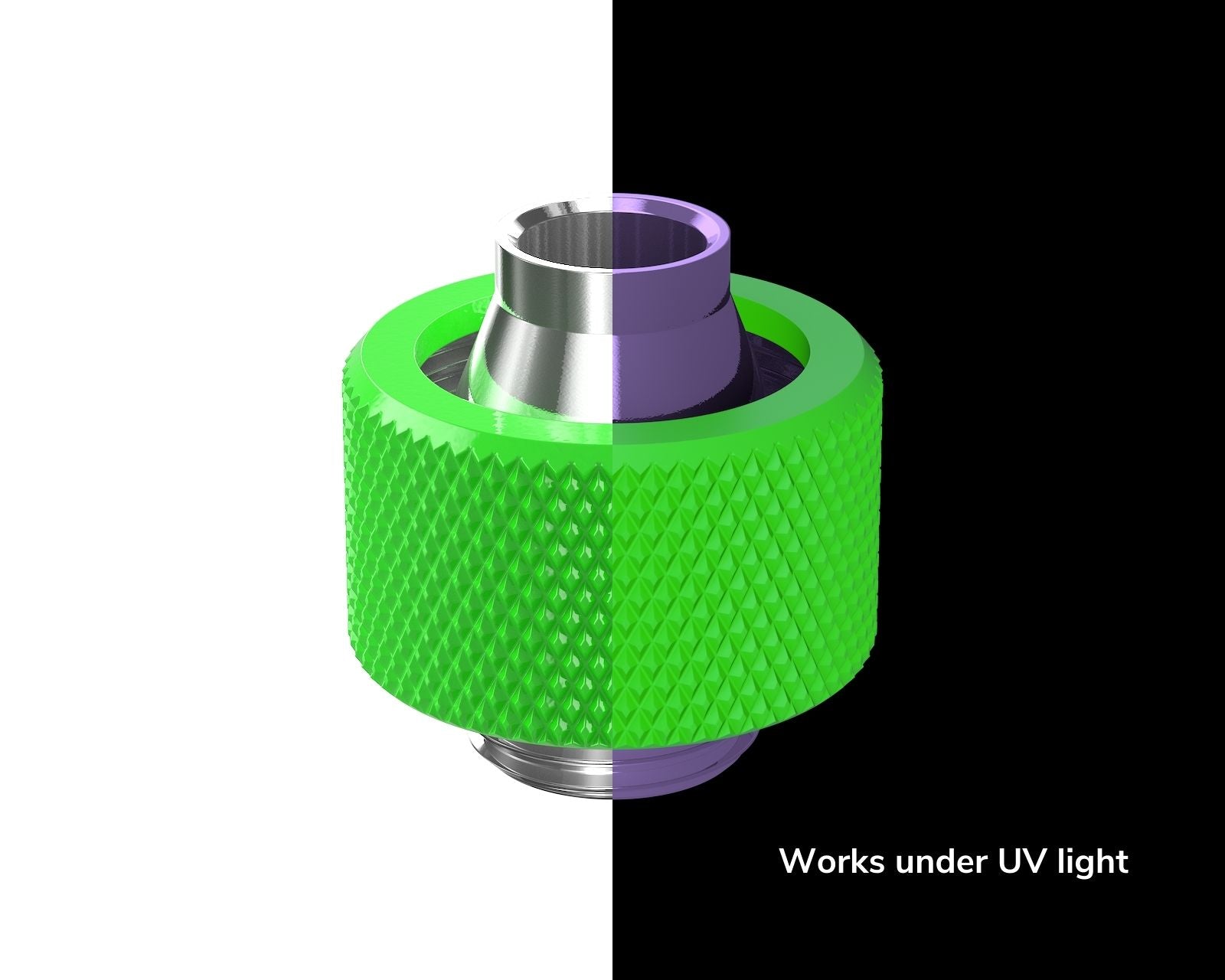 PrimoChill SecureFit SX - Premium Compression Fitting For 7/16in ID x 5/8in OD Flexible Tubing (F-SFSX758) - Available in 20+ Colors, Custom Watercooling Loop Ready - UV Green