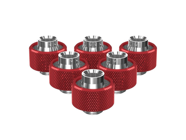 PrimoChill SecureFit SX - Premium Compression Fittings 6 Pack - For 1/2in ID x 3/4in OD Flexible Tubing (F-SFSX34-6) - Available in 20+ Colors, Custom Watercooling Loop Ready - Candy Red