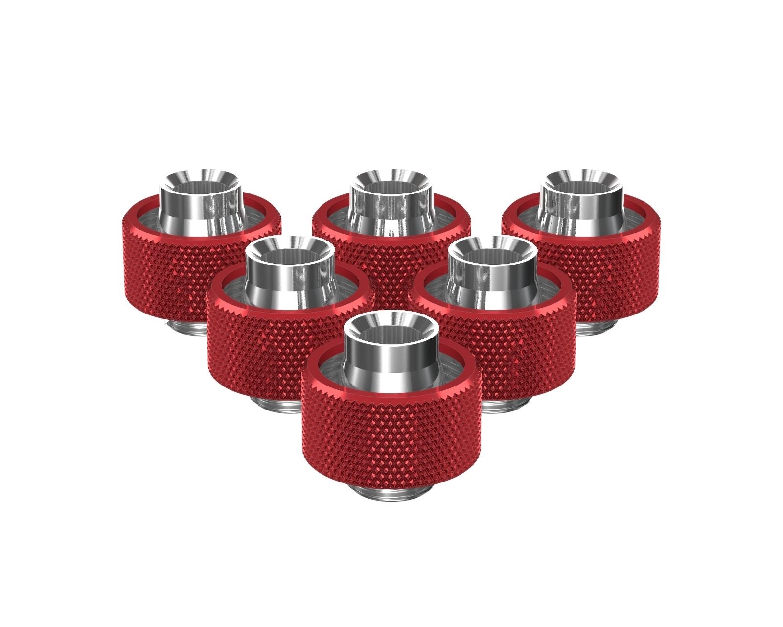 PrimoChill SecureFit SX - Premium Compression Fittings 6 Pack - For 1/2in ID x 3/4in OD Flexible Tubing (F-SFSX34-6) - Available in 20+ Colors, Custom Watercooling Loop Ready - Candy Red