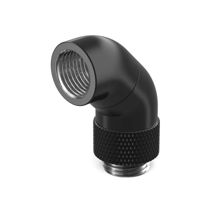PrimoChill Male to Female G 1/4in. 90 Degree SX Dual Rotary Snake Fitting - Satin Black