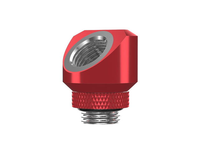 PrimoChill InterConnectSX Flat 45 Degree Rotary Fitting (FAF45) – Enhanced PC Cooling with Sleek Aesthetics - Available in 20+ Colors, Custom Watercooling Loop Ready - Candy Red