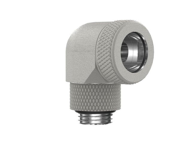 PrimoChill InterConnect SX Premium G1/4 to 90 Degree Adapter Fitting for 14MM Rigid Tubing (FA-G9014) - TX Matte Silver