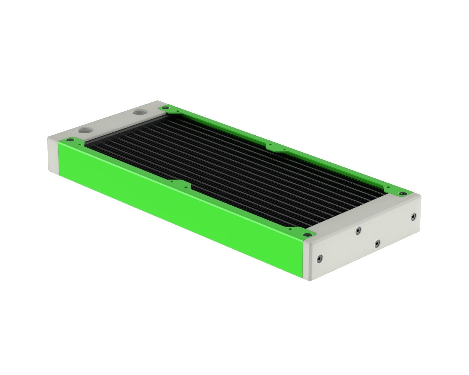 PrimoChill 240SL (30mm) EXIMO Modular Radiator, White POM, 2x120mm, Dual Fan (R-SL-W24) Available in 20+ Colors, Assembled in USA and Custom Watercooling Loop Ready - UV Green