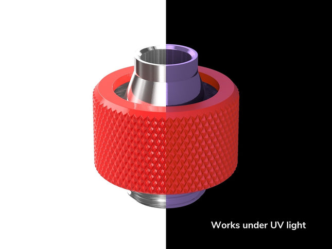 PrimoChill SecureFit SX - Premium Compression Fitting For 7/16in ID x 5/8in OD Flexible Tubing (F-SFSX758) - Available in 20+ Colors, Custom Watercooling Loop Ready - UV Red