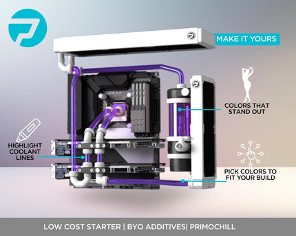 PrimoChill Base - Computer WaterCooling High Purity Deionized Water, No Protection, Add your Additives/Inhibitors, Proudly Made in The USA (32oz/.9L) - Transparent - UV Purple