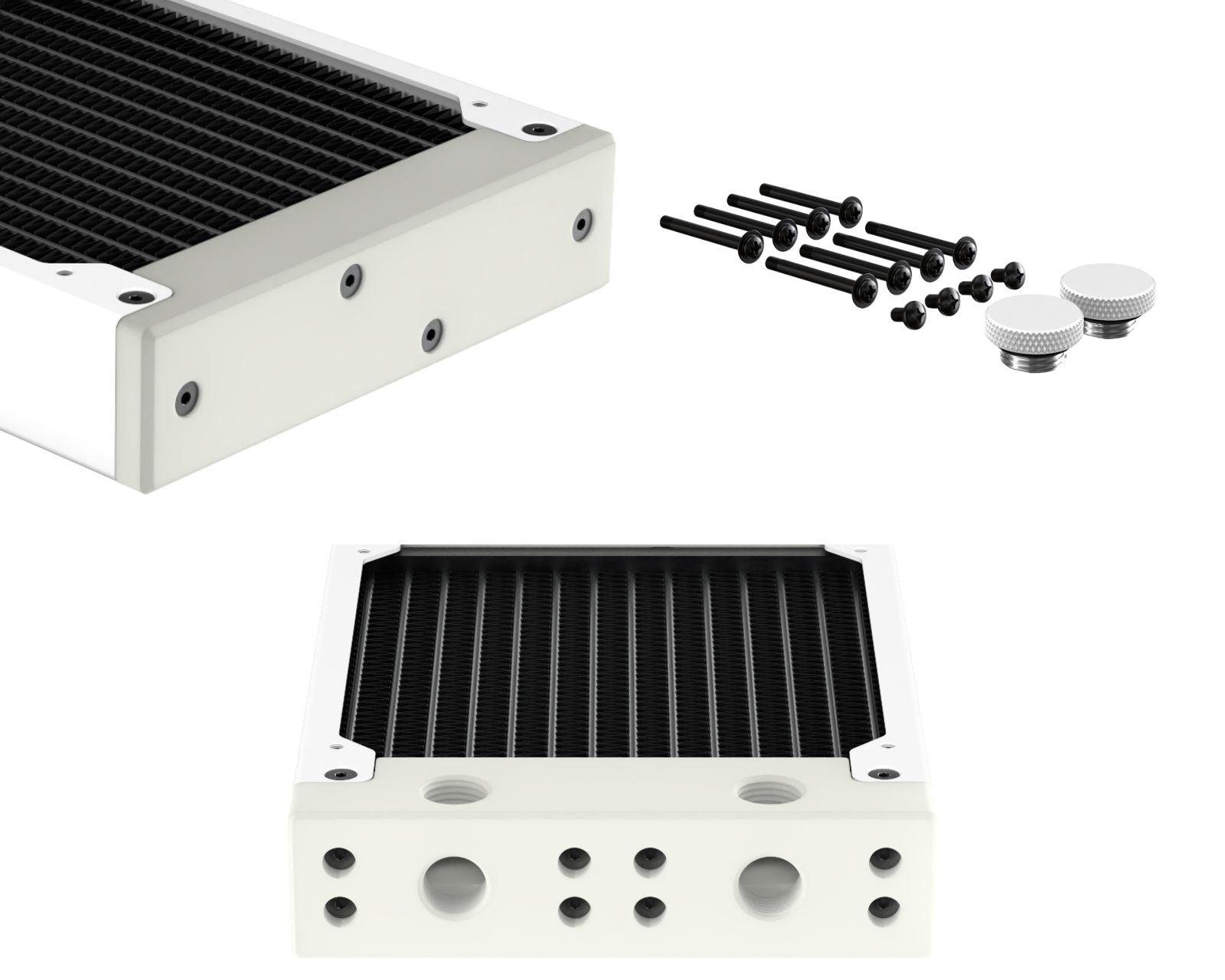 PrimoChill 240SL (30mm) EXIMO Modular Radiator, White POM, 2x120mm, Dual Fan (R-SL-W24) Available in 20+ Colors, Assembled in USA and Custom Watercooling Loop Ready - Sky White