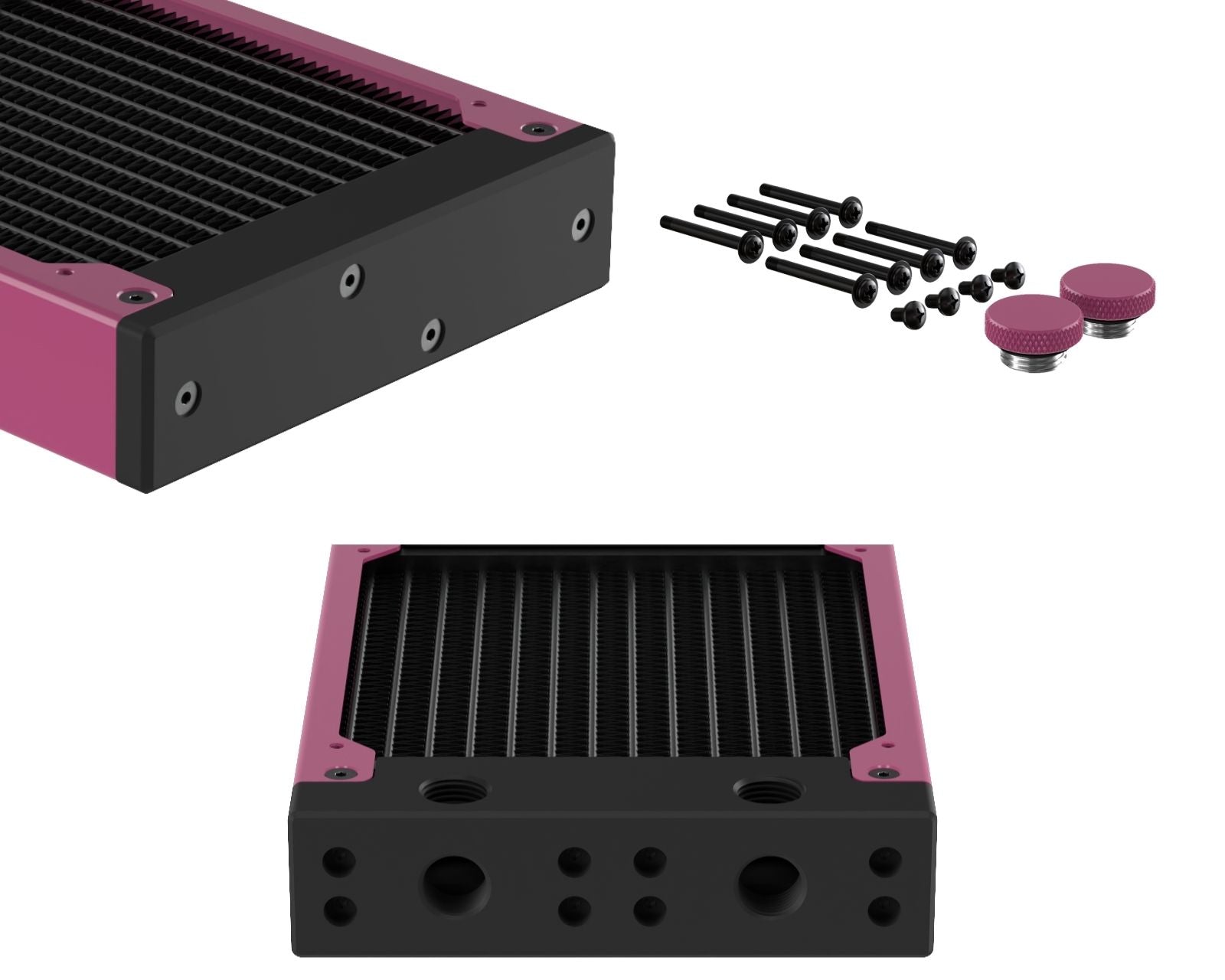 PrimoChill 240SL (30mm) EXIMO Modular Radiator, Black POM, 2x120mm, Dual Fan (R-SL-BK24) Available in 20+ Colors, Assembled in USA and Custom Watercooling Loop Ready - Magenta