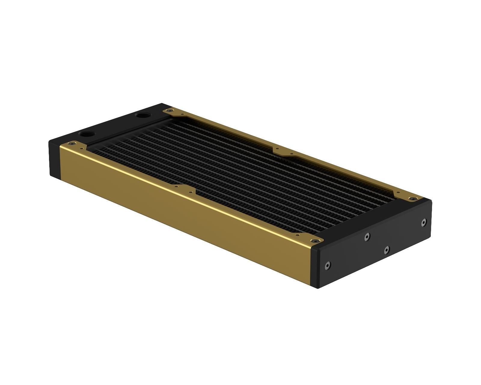 PrimoChill 240SL (30mm) EXIMO Modular Radiator, Black POM, 2x120mm, Dual Fan (R-SL-BK24) Available in 20+ Colors, Assembled in USA and Custom Watercooling Loop Ready - Candy Gold
