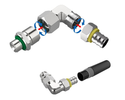 Bykski Stainless Steel Durable Server P-Lok Fitting Set - G1/4 to 90mm for 10mm (3/8in) Pushlok Tubing (CC-G14-90-18-10)