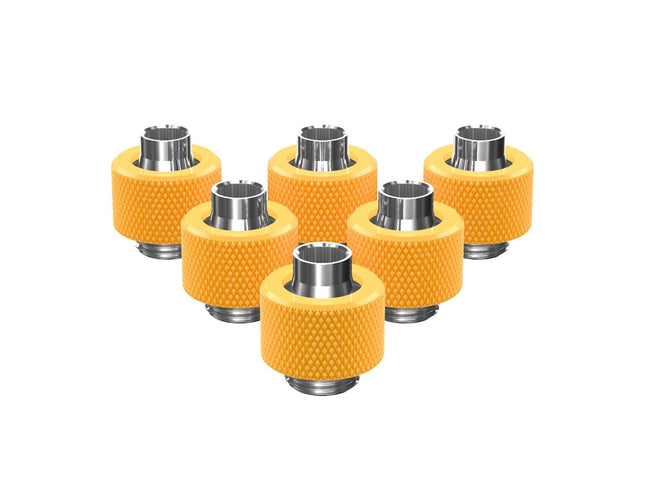 PrimoChill SecureFit SX - Premium Compression Fitting For 3/8in ID x 1/2in OD Flexible Tubing 6 Pack (F-SFSX12-6) - Available in 20+ Colors, Custom Watercooling Loop Ready - Yellow