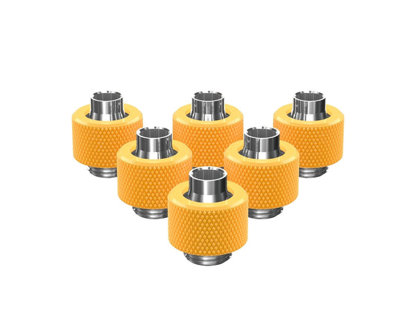 PrimoChill SecureFit SX - Premium Compression Fitting For 3/8in ID x 1/2in OD Flexible Tubing 6 Pack (F-SFSX12-6) - Available in 20+ Colors, Custom Watercooling Loop Ready - PrimoChill - KEEPING IT COOL Yellow
