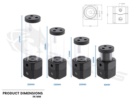 Bykski Full Armor Tube Reservoir with High Flow D5 Pump, 720L/H PWM Control, Available in Four Lengths (B-UL-D5-X-V4-CT60) - 200MM