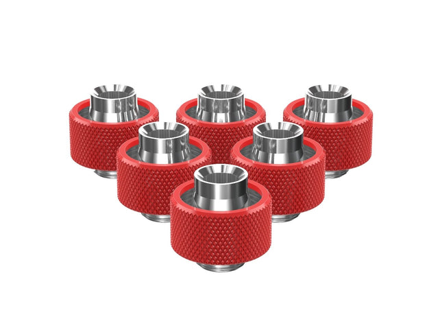 PrimoChill SecureFit SX - Premium Compression Fittings 6 Pack - For 1/2in ID x 3/4in OD Flexible Tubing (F-SFSX34-6) - Available in 20+ Colors, Custom Watercooling Loop Ready - Razor Red