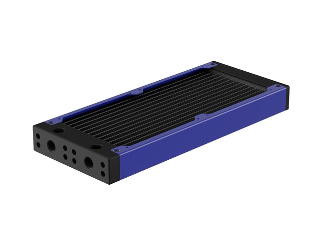 PrimoChill 240SL (30mm) EXIMO Modular Radiator, Black POM, 2x120mm, Dual Fan (R-SL-BK24) Available in 20+ Colors, Assembled in USA and Custom Watercooling Loop Ready - True Blue