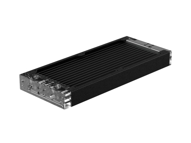 PrimoChill 240SL (30mm) EXIMO Modular Radiator, Clear Acrylic, 2x120mm, Dual Fan (R-SL-A24) Available in 20+ Colors, Assembled in USA and Custom Watercooling Loop Ready - TX Matte Black