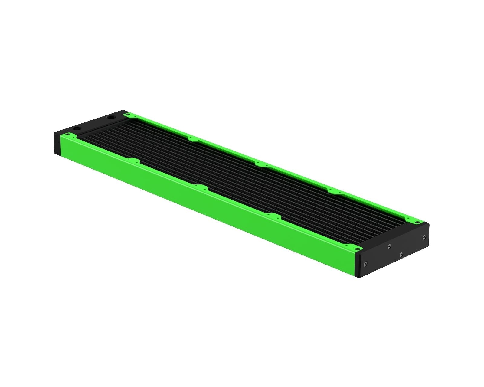 PrimoChill 480SL (30mm) EXIMO Modular Radiator, Black POM, 4x120mm, Quad Fan (R-SL-BK48) Available in 20+ Colors, Assembled in USA and Custom Watercooling Loop Ready - UV Green