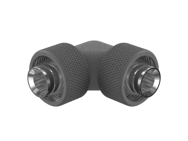 PrimoChill SecureFit SX - Premium 90 Degree Compression Fitting Set For 1/2in ID x 3/4in OD Flexible Tubing (F-SFSX3490) - Available in 20+ Colors, Custom Watercooling Loop Ready - TX Matte Gun Metal
