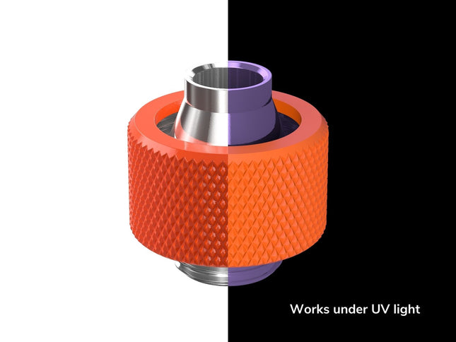 PrimoChill SecureFit SX - Premium Compression Fitting For 7/16in ID x 5/8in OD Flexible Tubing (F-SFSX758) - Available in 20+ Colors, Custom Watercooling Loop Ready - UV Orange