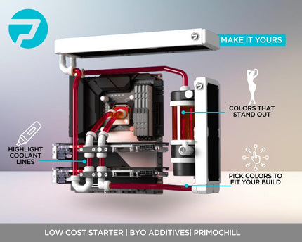 PrimoChill Base - Computer WaterCooling High Purity Deionized Water, No Protection, Add your Additives/Inhibitors, Proudly Made in The USA (32oz/.9L) - Transparent - Blood Red