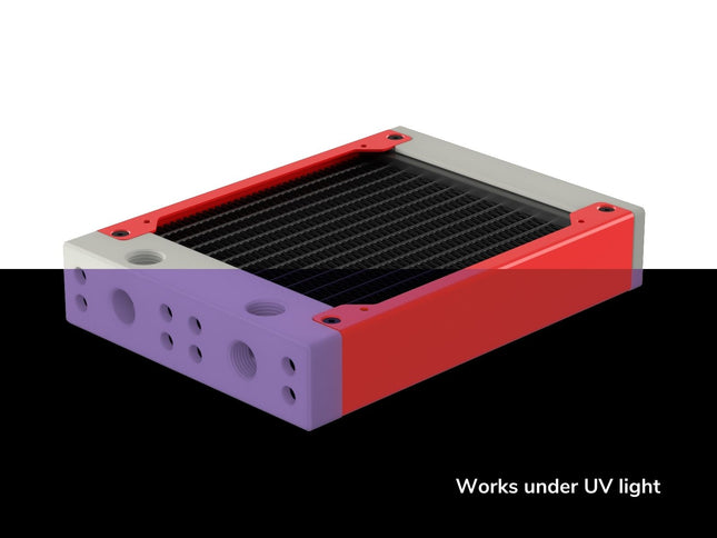 PrimoChill 120SL (30mm) EXIMO Modular Radiator, White POM, 1x120mm, Single Fan (R-SL-W12) Available in 20+ Colors, Assembled in USA and Custom Watercooling Loop Ready - UV Red