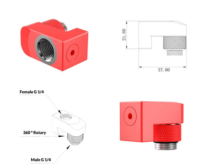 PrimoChill Male to Female G 1/4in. Supported Offset Rotary Fitting - UV Red