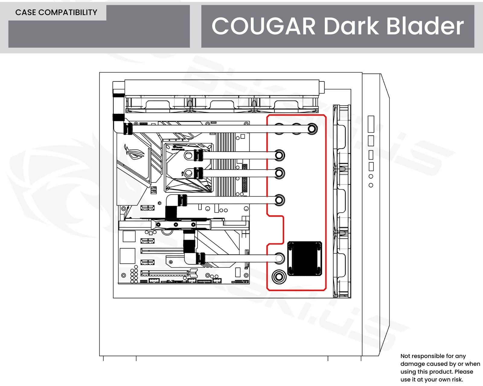 Bykski Distro Plate for Cougar DarkBlader - PMMA w/ 5v Addressable RGB (RBW) (RGV-CG-DB-G-P-K) - DDC Pump With Armor