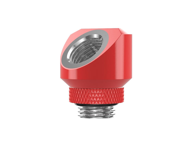 PrimoChill InterConnectSX Flat 45 Degree Rotary Fitting (FAF45) – Enhanced PC Cooling with Sleek Aesthetics - Available in 20+ Colors, Custom Watercooling Loop Ready - Razor Red