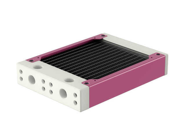 PrimoChill 120SL (30mm) EXIMO Modular Radiator, White POM, 1x120mm, Single Fan (R-SL-W12) Available in 20+ Colors, Assembled in USA and Custom Watercooling Loop Ready - Magenta