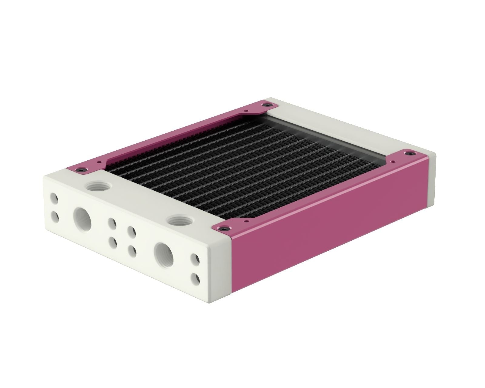 PrimoChill 120SL (30mm) EXIMO Modular Radiator, White POM, 1x120mm, Single Fan (R-SL-W12) Available in 20+ Colors, Assembled in USA and Custom Watercooling Loop Ready - Magenta