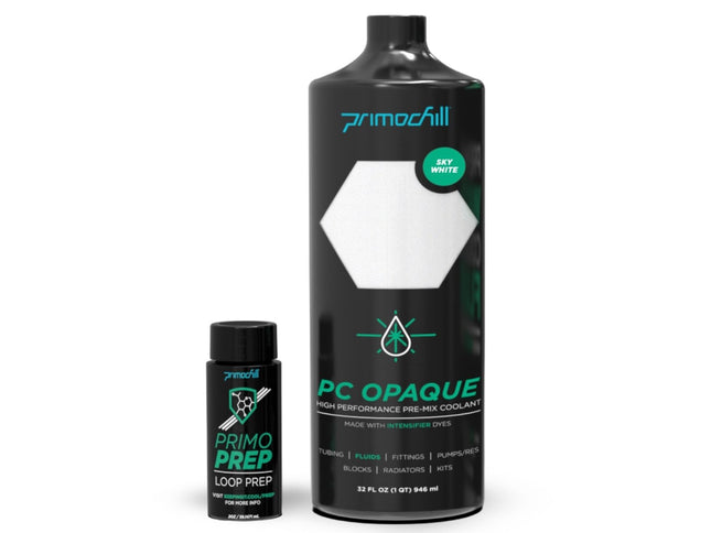 PrimoChill Opaque - Computer WaterCooling Show Coolant, Solid/Non-Transparent, Full Protection, Advanced User, PrimoPrep Included, Proudly Made in The USA (32oz/.9L) - Sky White SX