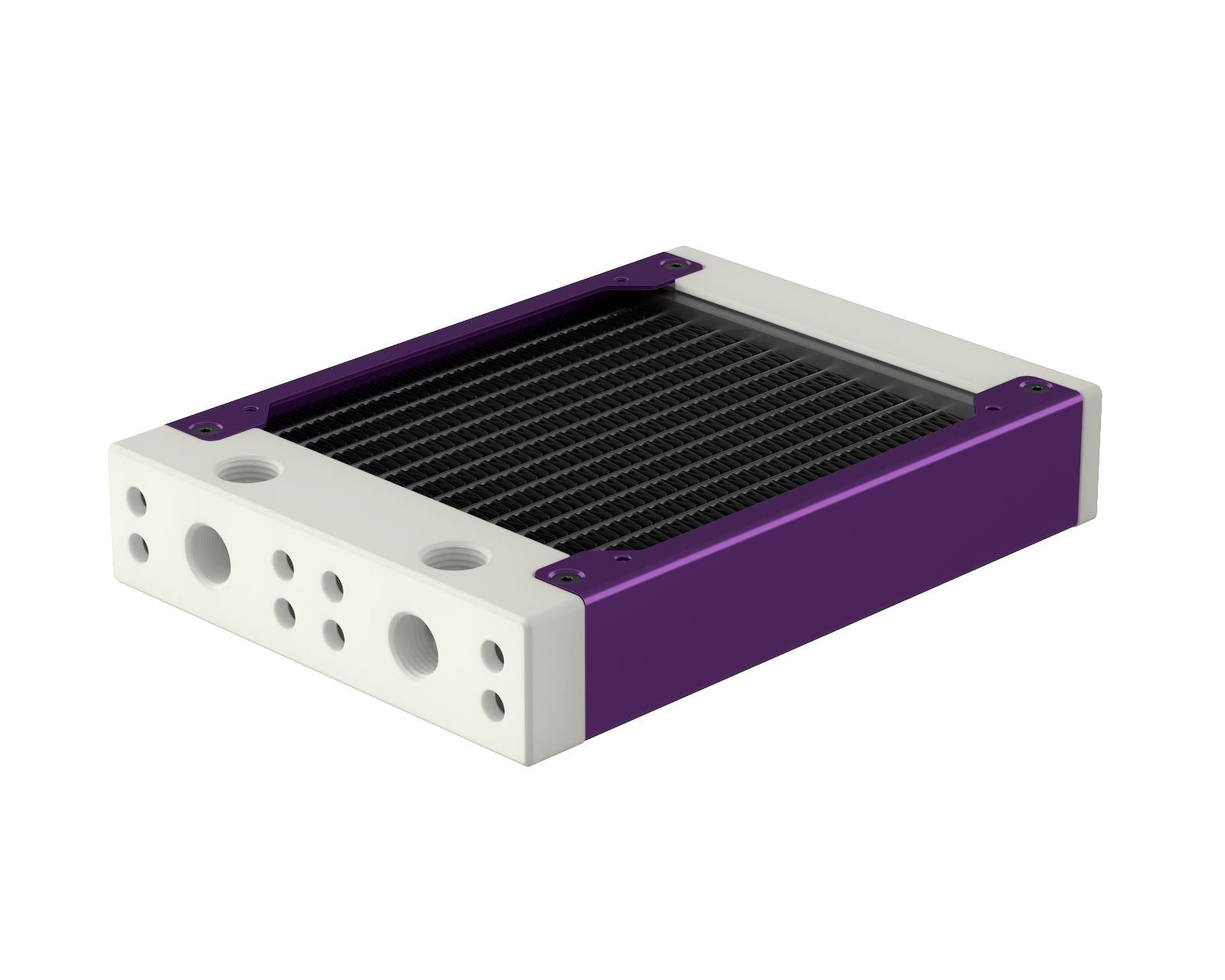 PrimoChill 120SL (30mm) EXIMO Modular Radiator, White POM, 1x120mm, Single Fan (R-SL-W12) Available in 20+ Colors, Assembled in USA and Custom Watercooling Loop Ready - Candy Purple