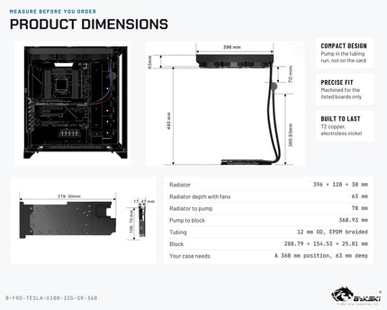 Bykski Durable 360mm Server AIO Liquid GPU Cooler For NVIDIA TESLA-V100-32G FHHL (B-FRD-TESLA-V100-32G-SR-360)