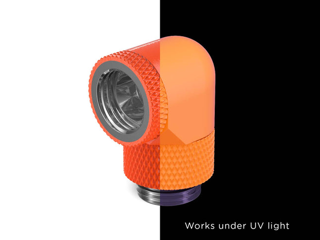 PrimoChill Male to Female G 1/4in. 90 Degree SX Dual Rotary Elbow Fitting - PrimoChill - KEEPING IT COOL UV Orange