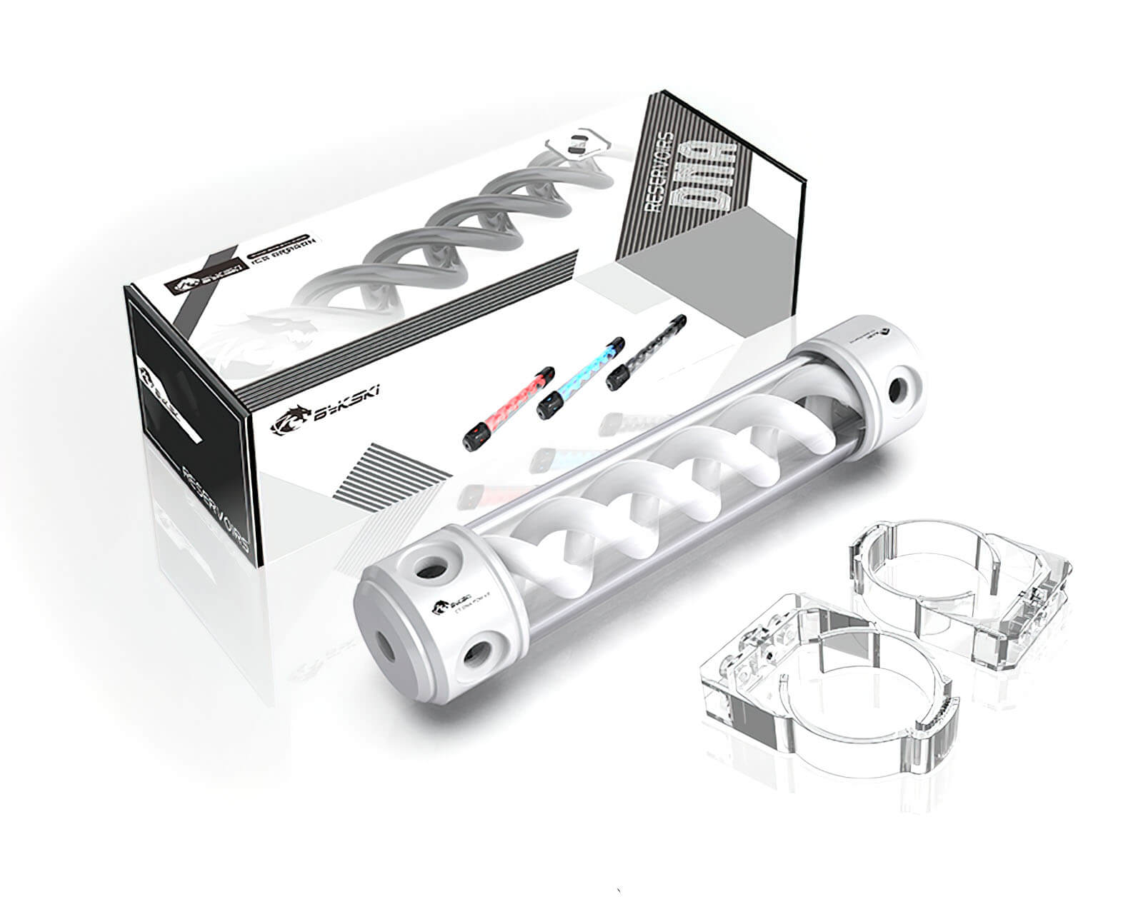 Bykski 50mm Cylindrical DNA Reservoir - White POM - 260mm w/LED strip (CT-DNA-POM-V2)