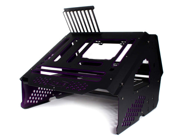 PrimoChill's Praxis Wetbench Powdercoated Steel Modular Open Air Computer Test Bench for Watercooling or Air Cooled Components - PrimoChill - KEEPING IT COOL Black w/Solid Purple Accents