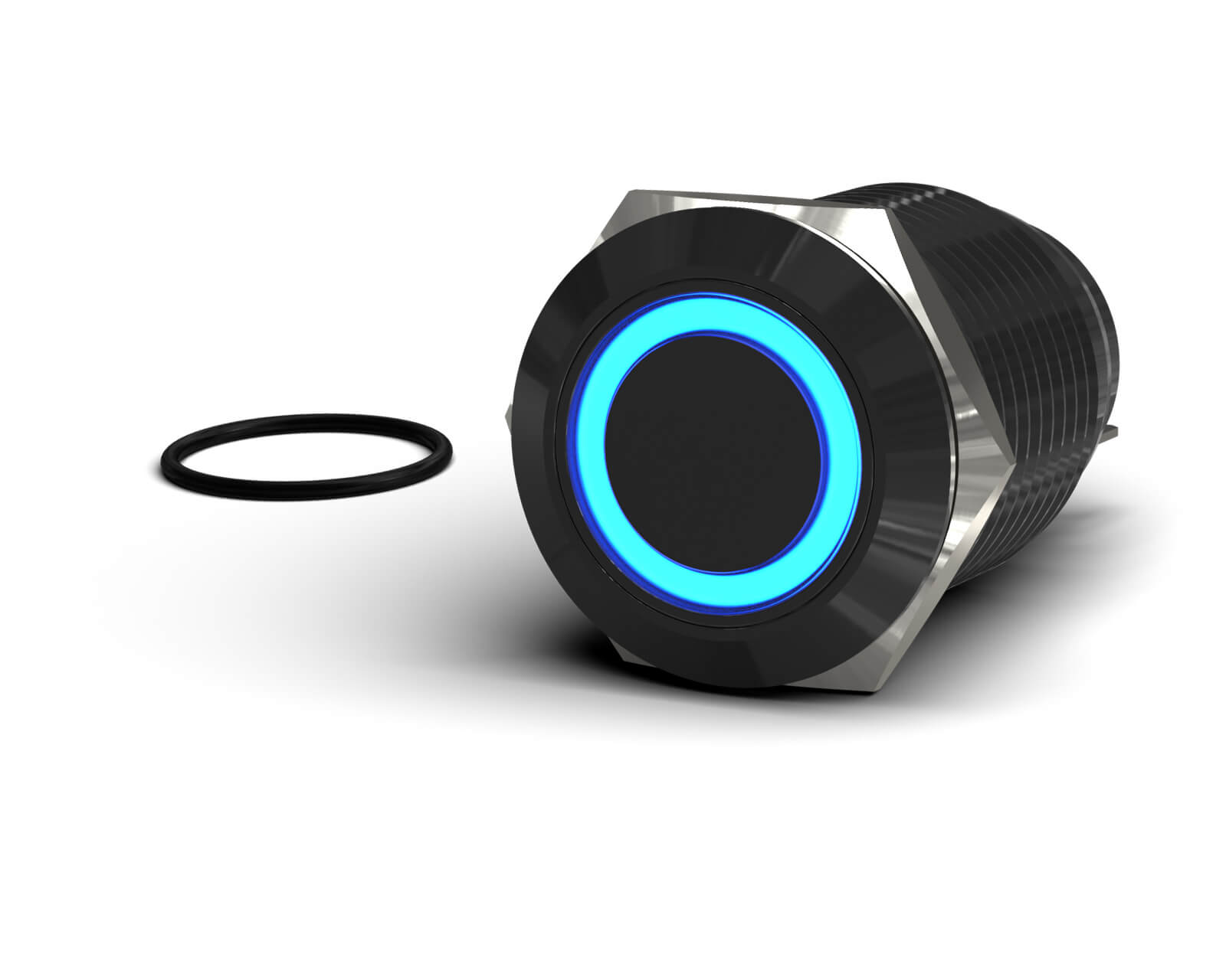 PrimoChill Black Aluminum Latching Vandal Resistant Switch - 22mm - PrimoChill - KEEPING IT COOL Blue LED Ring