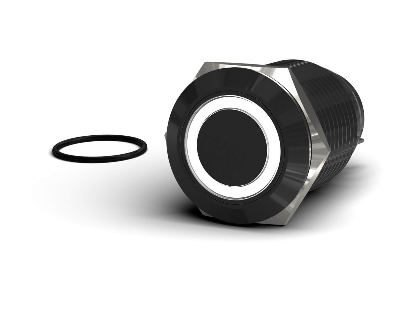 PrimoChill Black Aluminum Momentary Vandal Resistant Switch - 22mm - PrimoChill - KEEPING IT COOL White LED Ring