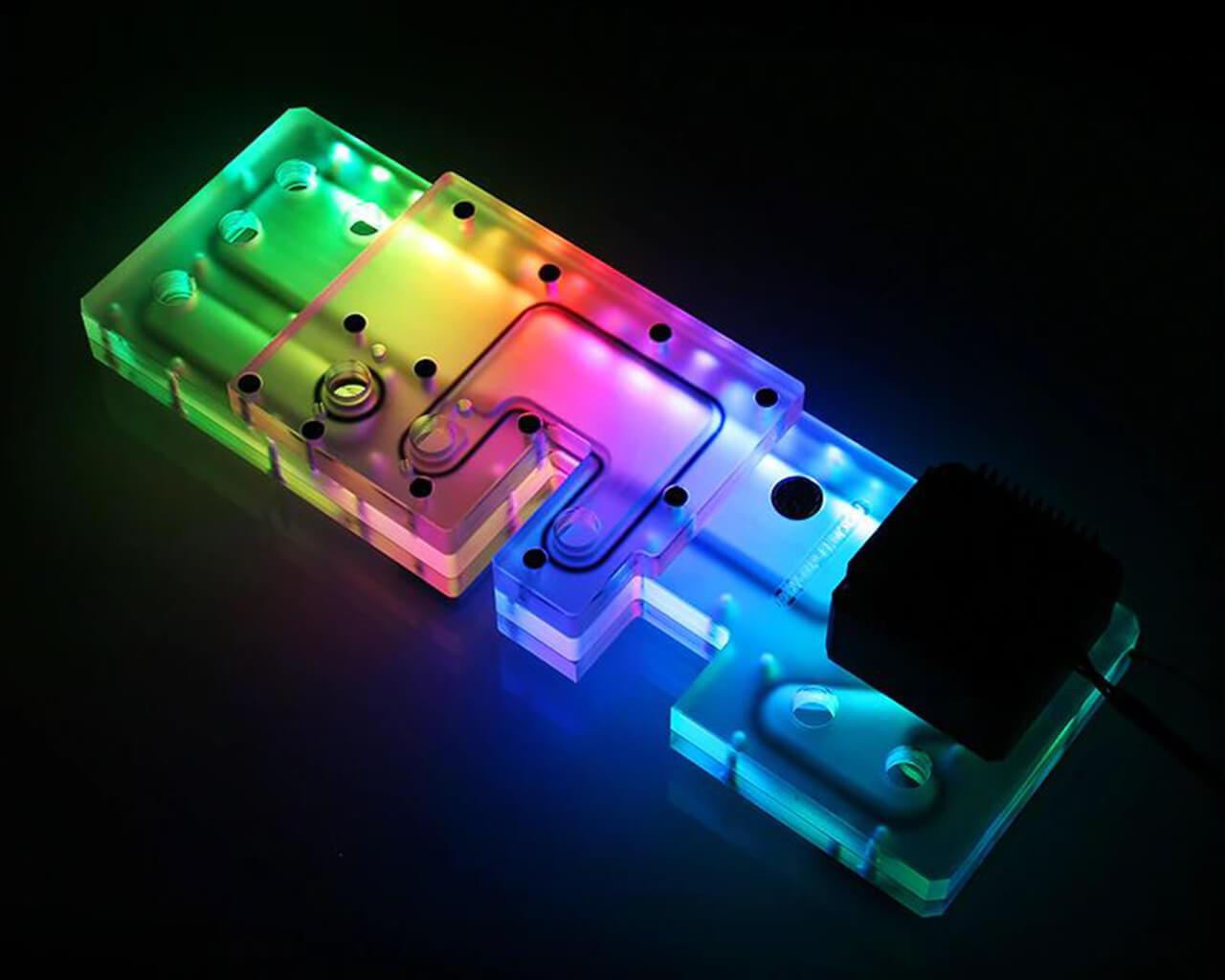 Bykski Distro Plate For Deepcool EATX 55 - FROSTED PMMA w/ 5v Addressable RGB (RBW) - Pump Included (RGV-DP-EATX-55 )