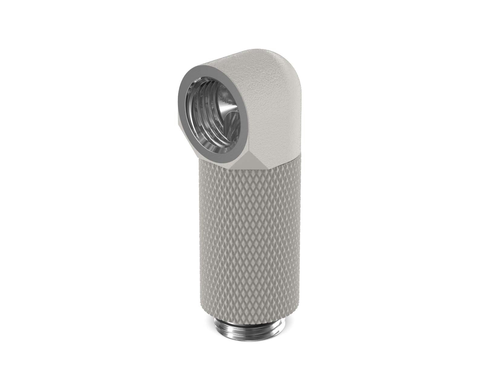 PrimoChill Male to Female G 1/4in. 90 Degree SX Rotary 30mm Extension Elbow Fitting - PrimoChill - KEEPING IT COOL TX Matte Silver