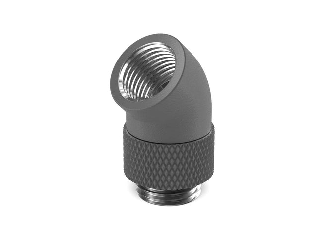 PrimoChill Male to Female G 1/4in. 45 Degree SX Rotary Elbow Fitting - PrimoChill - KEEPING IT COOL TX Matte Gun Metal