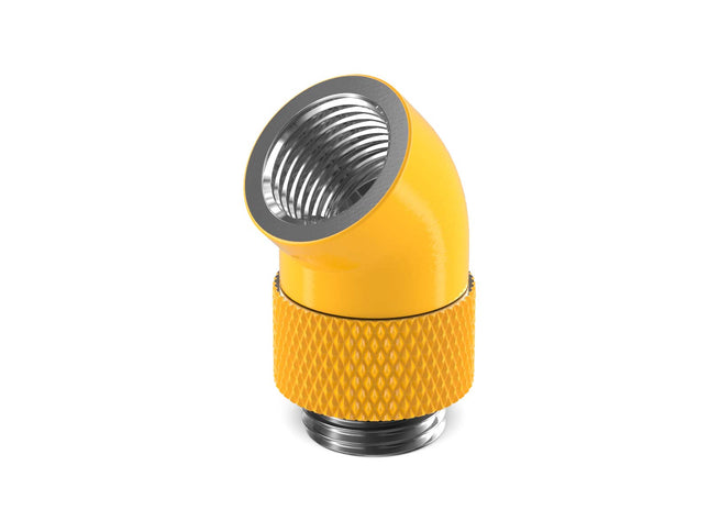 PrimoChill Male to Female G 1/4in. 45 Degree SX Rotary Elbow Fitting - PrimoChill - KEEPING IT COOL Yellow